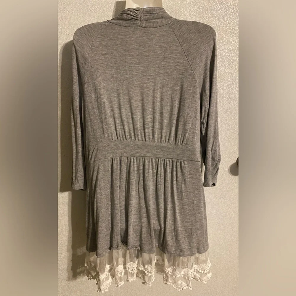 New Directions size L women’s long gray boho 3/4 sleeves light cardigan - Picture 2 of 7